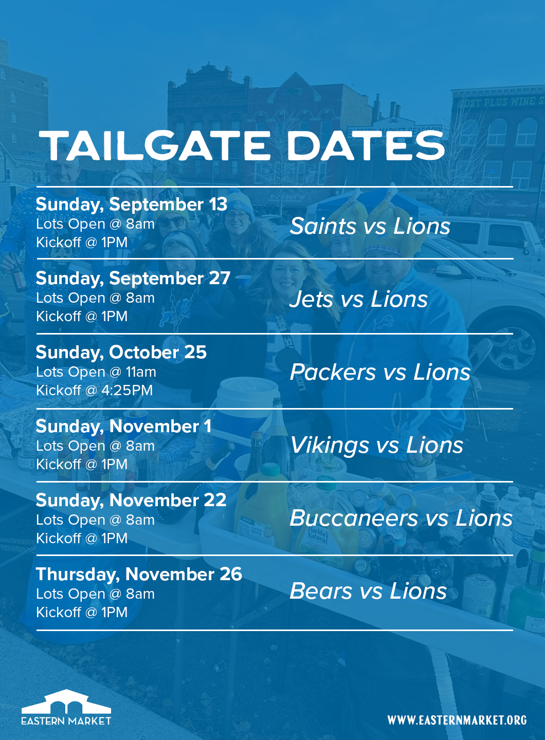 Eastern Market Detroit Lions Tailgate (Oct. 25)
